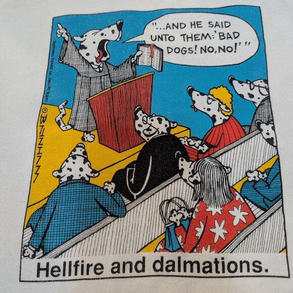 Hanes Vintage White Hellfire & the Dalmatians Crew Neck Sweatshirt Size L - Picture 6 of 8